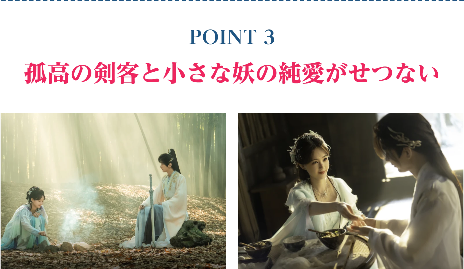 POINT 3/孤高の剣客と小さな妖の純愛がせつない | 天地剣心<てんちけんしん>|衛星劇場